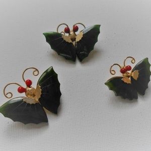 3 Vintage Jade Butterfly Brooch Pendant